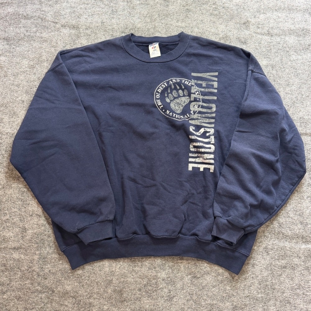 Vintage 90s Jerzees Yellowstone National Park Sweatshirt Navy Blue Mens 2XL